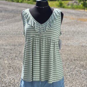 Ladies Stripe Sleeveless Peplum Ruffle Tank NWT Size M and L